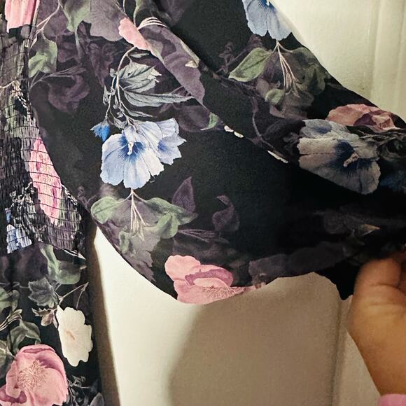 Nicholas Black Purple Floral 100% Silk Square Neckline A-Line Maxi Dress size 10 - Picture 8 of 14